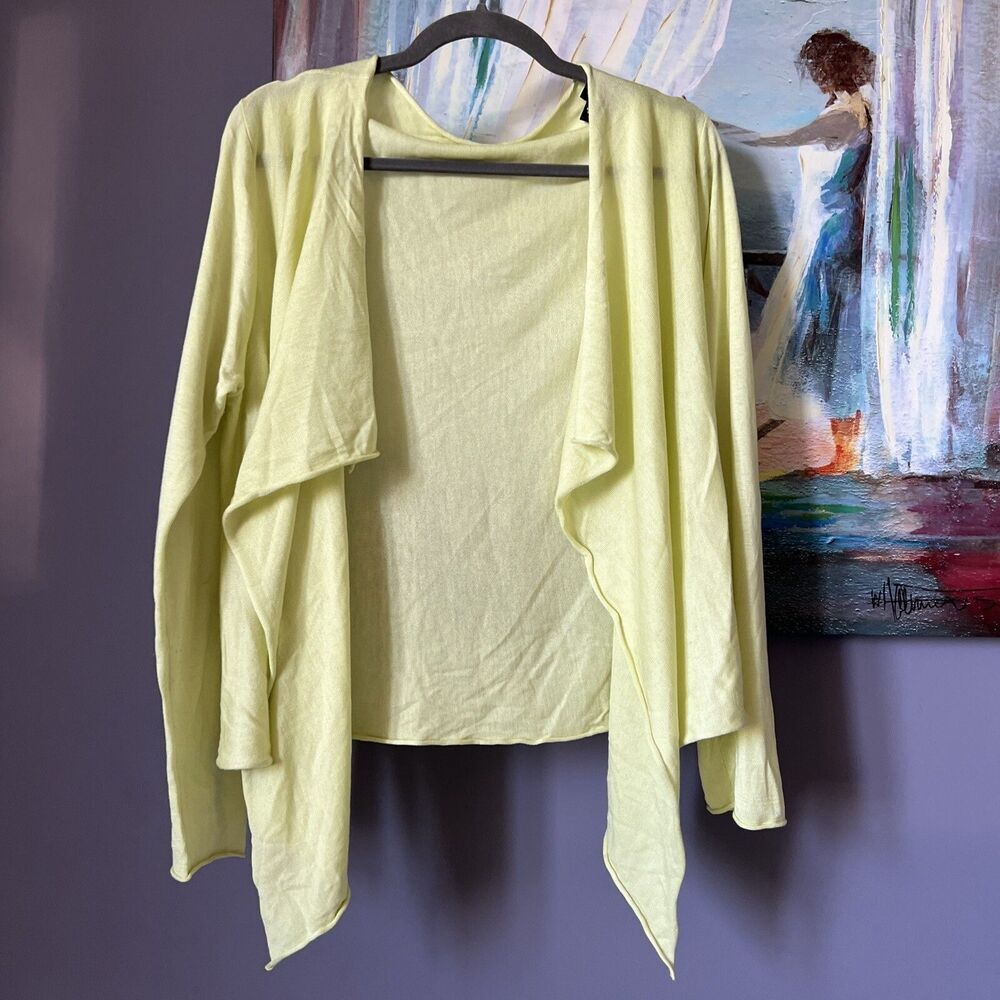 Eileen Fisher Sz L Women Cardigan Soft Yellow 80%Silk 20%Cotton Open Front